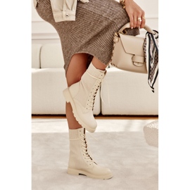 FS1 Bottines Femme Avec Une Chaussette Sur Un Talon Plat Beige Liam brun 9