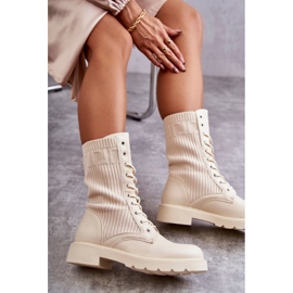 FS1 Bottines Femme Avec Une Chaussette Sur Un Talon Plat Beige Liam brun 11