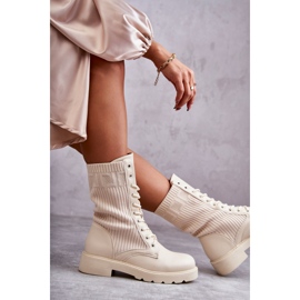 FS1 Bottines Femme Avec Une Chaussette Sur Un Talon Plat Beige Liam brun 12