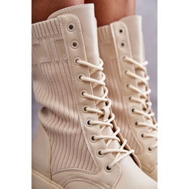 FS1 Bottines Femme Avec Une Chaussette Sur Un Talon Plat Beige Liam brun 14