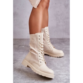 FS1 Bottines Femme Avec Une Chaussette Sur Un Talon Plat Beige Liam brun 2