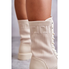 FS1 Bottines Femme Avec Une Chaussette Sur Un Talon Plat Beige Liam brun 4