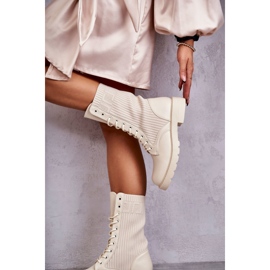 FS1 Bottines Femme Avec Une Chaussette Sur Un Talon Plat Beige Liam brun 5