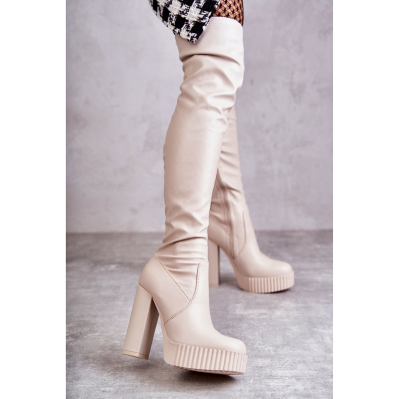 Bottes hautes en cuir sur plateforme Katrina beige 1