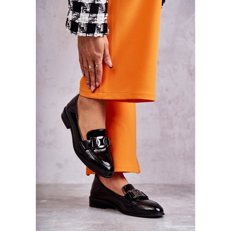 Vinceza Chaussures Laquées à la Mode Mocassins Noir Trine le noir 2