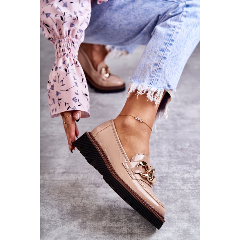 Vinceza Mocassins Laqués Sur La Plateforme Reidun Beige brun 1