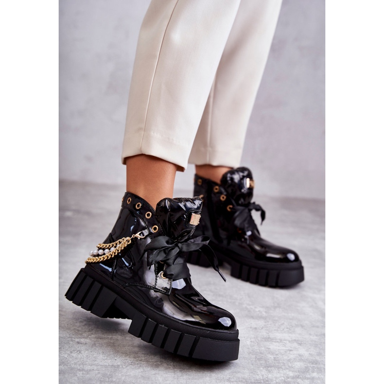 Bottes Chaudes Laquées Avec Chaîne Noir Karoline le noir 2