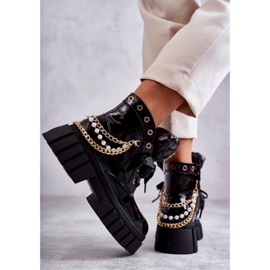Bottes Chaudes Laquées Avec Chaîne Noir Karoline le noir 5