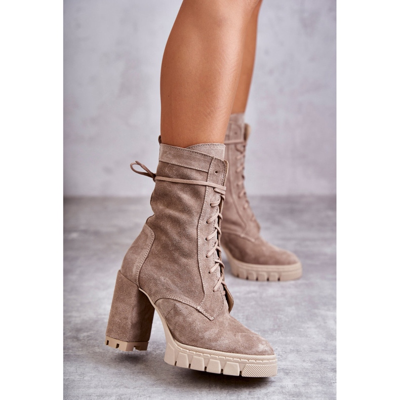 PA2 Bottes à plateforme en daim pour femmes Beige Edna 1