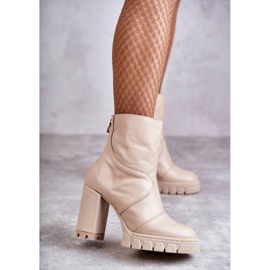 Bottes En Cuir À Talon Haut Beige Elia 2