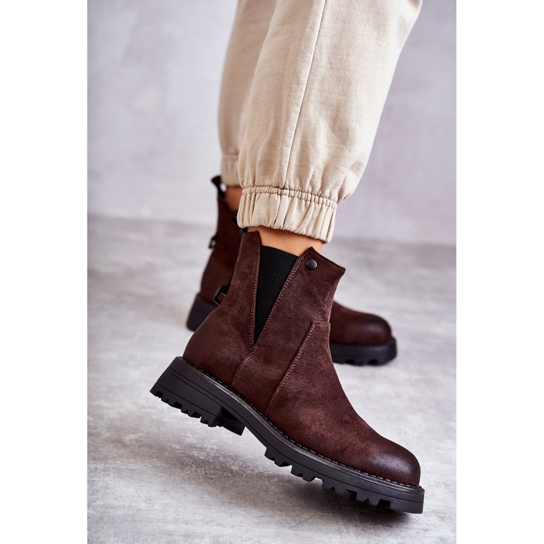 PJ1 Bottes Chaudes En Daim Sur Un Talon Plat Marron Salomé brun 1