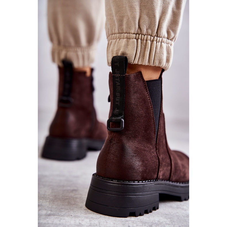 PJ1 Bottes Chaudes En Daim Sur Un Talon Plat Marron Salomé brun 2