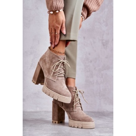 Bottes à lacets en daim à la mode Beige Selma 9