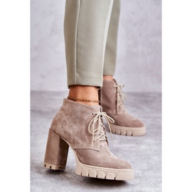 Bottes à lacets en daim à la mode Beige Selma 8