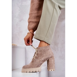 Bottes à lacets en daim à la mode Beige Selma 1