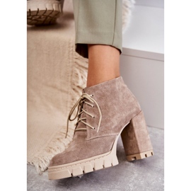 Bottes à lacets en daim à la mode Beige Selma 4