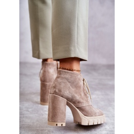 Bottes à lacets en daim à la mode Beige Selma 6
