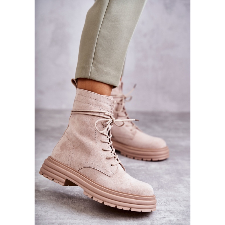 S.Barski Bottes en daim pour femmes attachées beige Afra 1