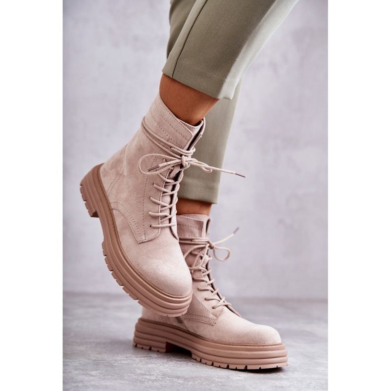 S.Barski Bottes en daim pour femmes attachées beige Afra 2