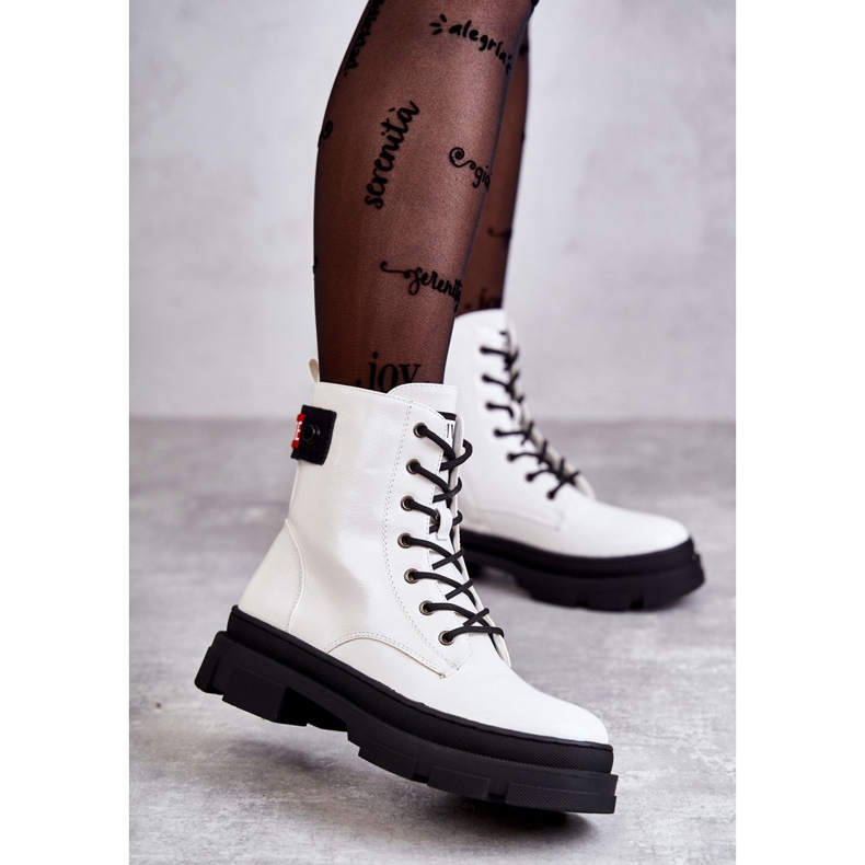 S.Barski Bottes laquées pour femmes Travailleurs à lacets Blanc Conny blanche 2 S.Barski Bottes laquées pour femmes Travailleurs à lacets Blanc Conny blanche 2