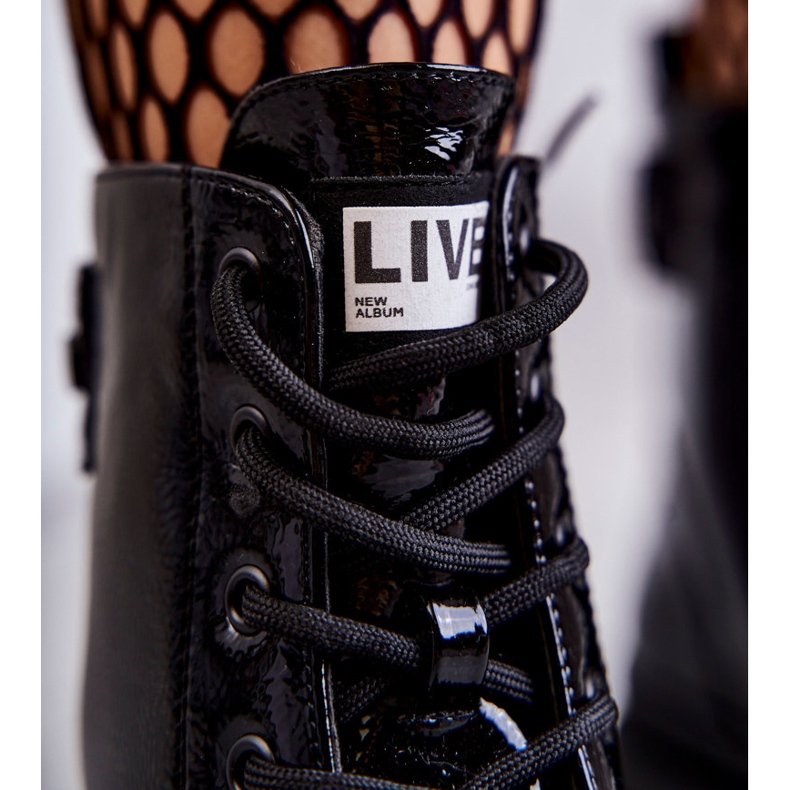 S.Barski Bottes laquées pour femmes Travailleurs à lacets Noir Conny 2
