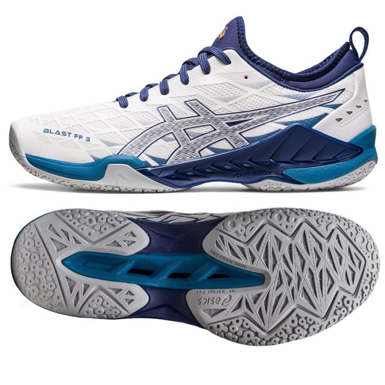 Asics Blast Ff 3 M 1071A076 100 chaussure de handball blanc bleu marine 1