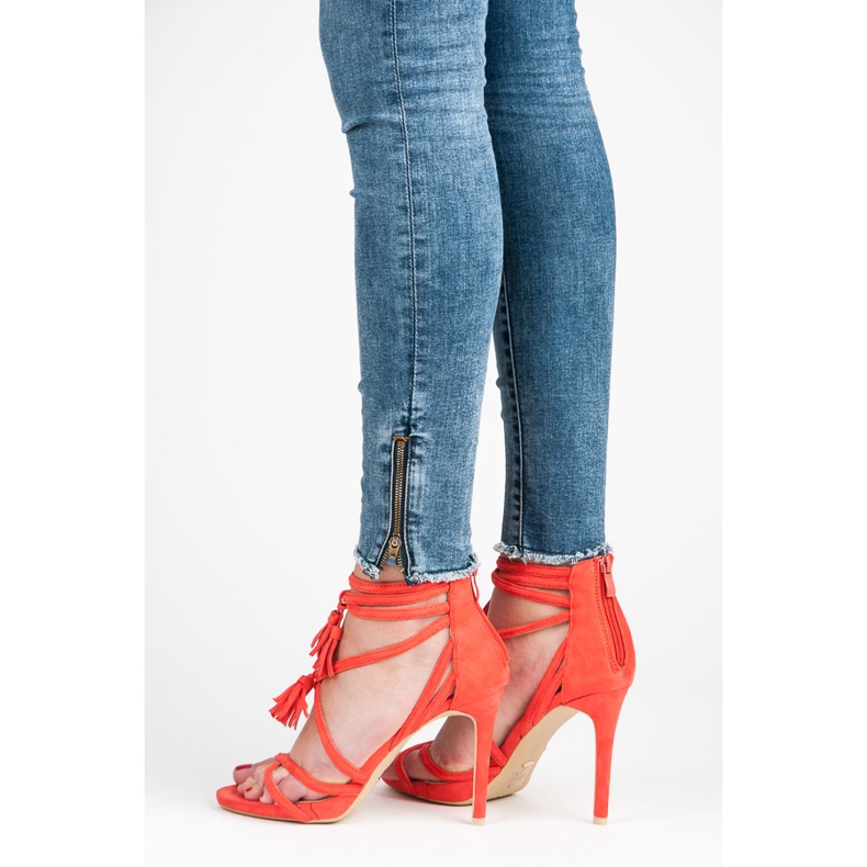Vices Sandales Boho en daim sur un talon haut rouge 2