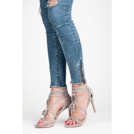 Vices Sandales Boho en daim sur un talon haut gris 6