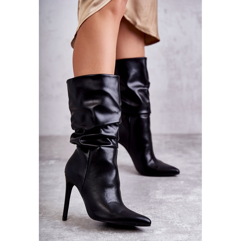 WS1 Bottes en éco-cuir froissé sur talon haut Caren noir 1