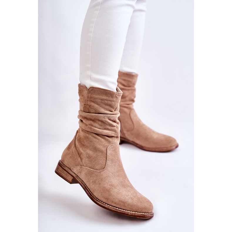 S.Barski Bottes en Daim Froissé pour Femme Beige Joanne 1