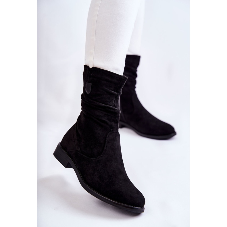 S.Barski Bottes en daim froissé pour femmes Noir Joanne 1