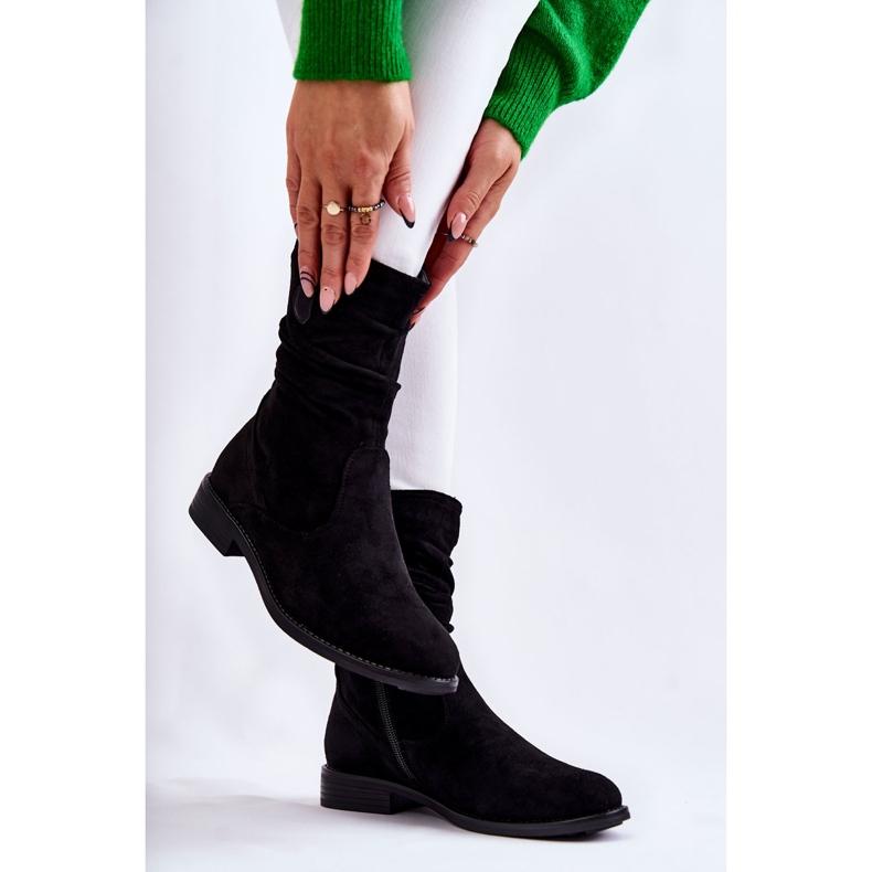 S.Barski Bottes en daim froissé pour femmes Noir Joanne le noir 2