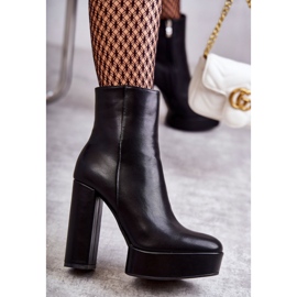 Bottines en cuir lisse, noir le noir 1