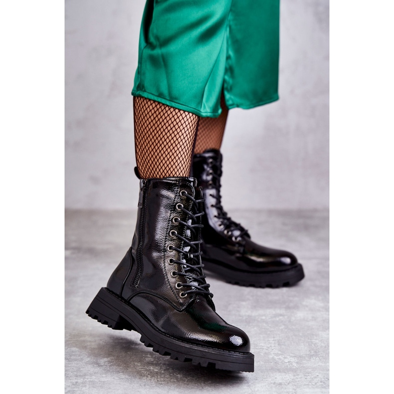 Bottes En Cuir À Talon Plat Noir Estela 2