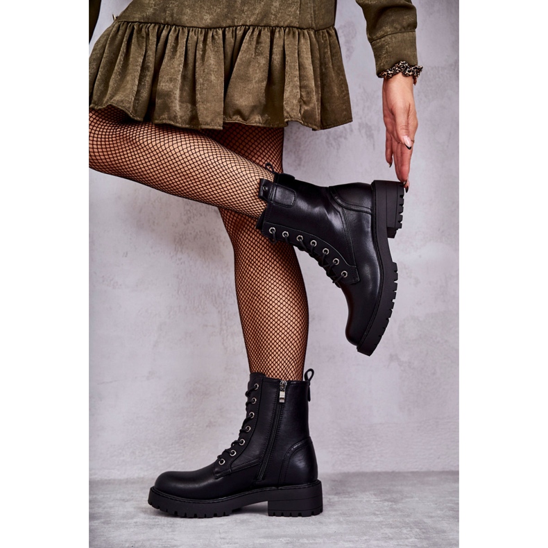 PJ1 Bottes à lacets en cuir noires Ritta Warm 1