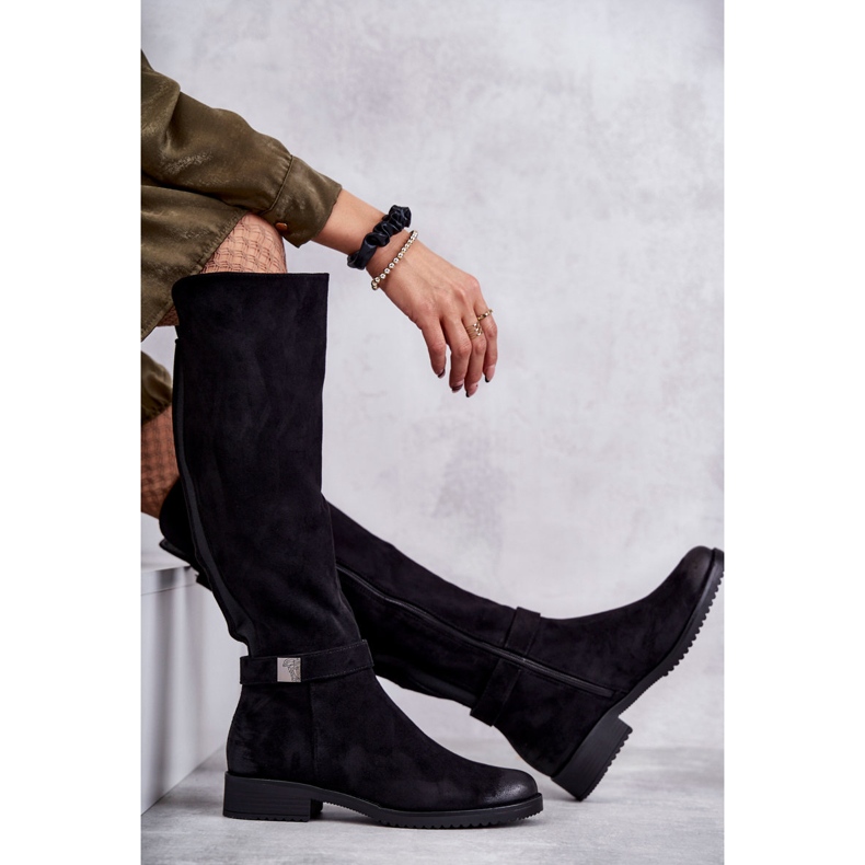 Vinceza Bottes à talon plat en daim pour femmes Noir Henrike le noir 2