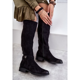 Vinceza Bottes à talon plat en daim pour femmes Noir Henrike le noir 1