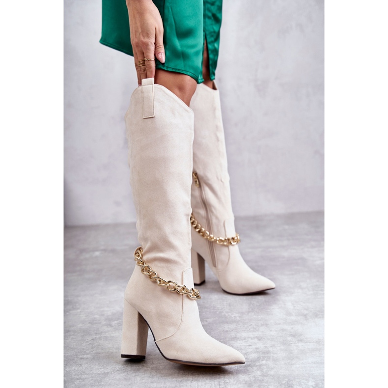 PG1 Bottes Chaudes En Daim Pour Femme Avec Une Chaîne Beige Clair Jasmin 1