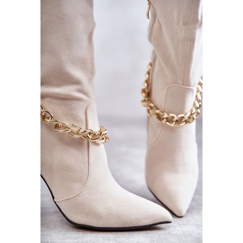 PG1 Bottes Chaudes En Daim Pour Femme Avec Une Chaîne Beige Clair Jasmin 2