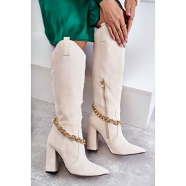 PG1 Bottes Chaudes En Daim Pour Femme Avec Une Chaîne Beige Clair Jasmin 6