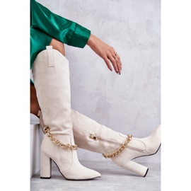 PG1 Bottes Chaudes En Daim Pour Femme Avec Une Chaîne Beige Clair Jasmin 7