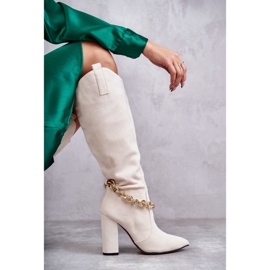 PG1 Bottes Chaudes En Daim Pour Femme Avec Une Chaîne Beige Clair Jasmin 8