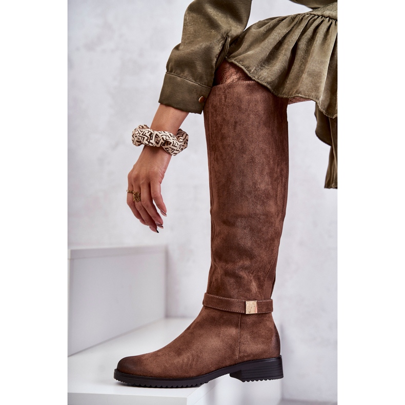 Vinceza Bottes à Talons Plats en Daim pour Femme Beige Henrike brun 1