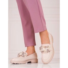 Mocassins femme Shelovet en daim avec cristaux beiges 1