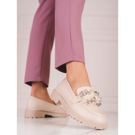 Mocassins femme Shelovet en daim avec cristaux beiges 2
