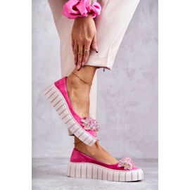 PA2 Ballerines en daim sur plateforme avec ornement Ladette fuchsia rose 4
