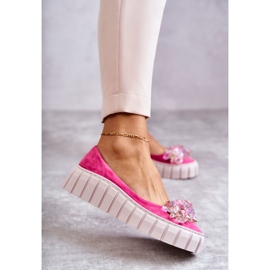 PA2 Ballerines en daim sur plateforme avec ornement Ladette fuchsia rose 1