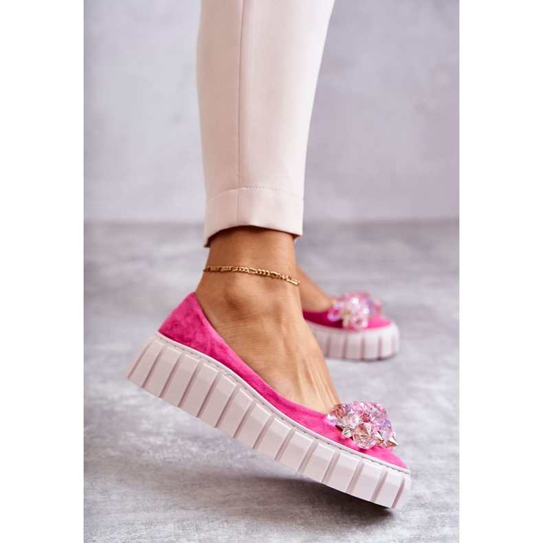 PA2 Ballerines en daim sur plateforme avec ornement Ladette fuchsia rose 1