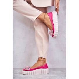 PA2 Ballerines en daim sur plateforme avec ornement Ladette fuchsia rose 3
