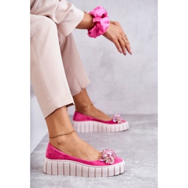 PA2 Ballerines en daim sur plateforme avec ornement Ladette fuchsia rose 5